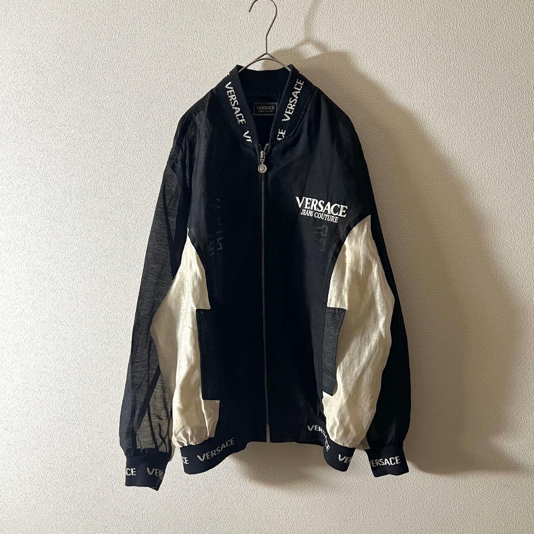90s VERSACE シアー ボンバージャケット メデューサ ブラック 刺繍