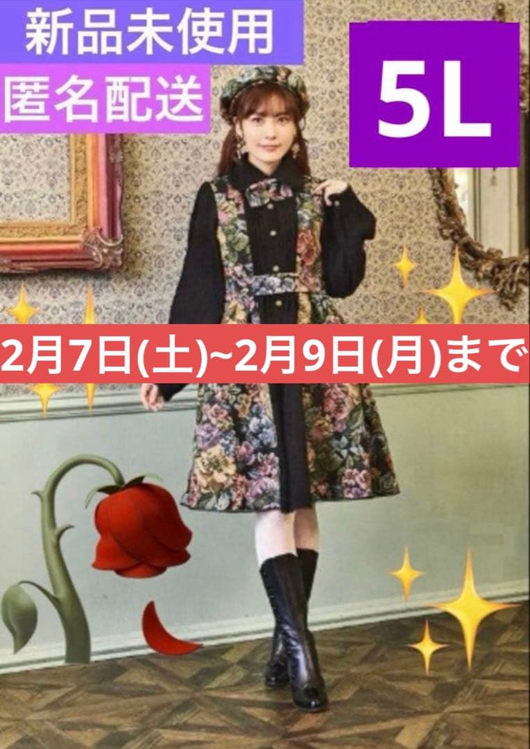 【希少・5L】新品 くる実 長袖ゴブラン織膝丈ワンピース 黒 ノエルドメモワール