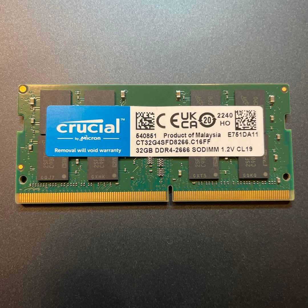 crucial 32GB DDR4-2666 SODIMM メモリー