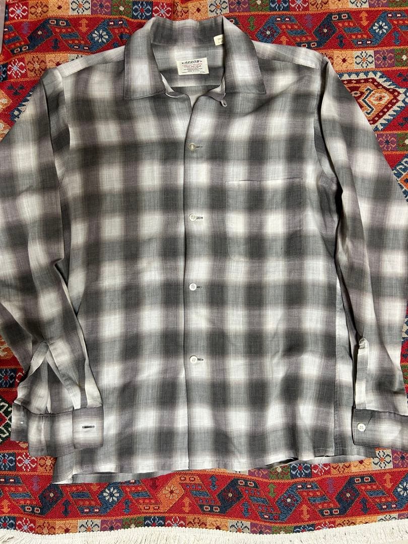 60s ARROW シャドーチェック　オンブレシャツ　S14- 14 1/2