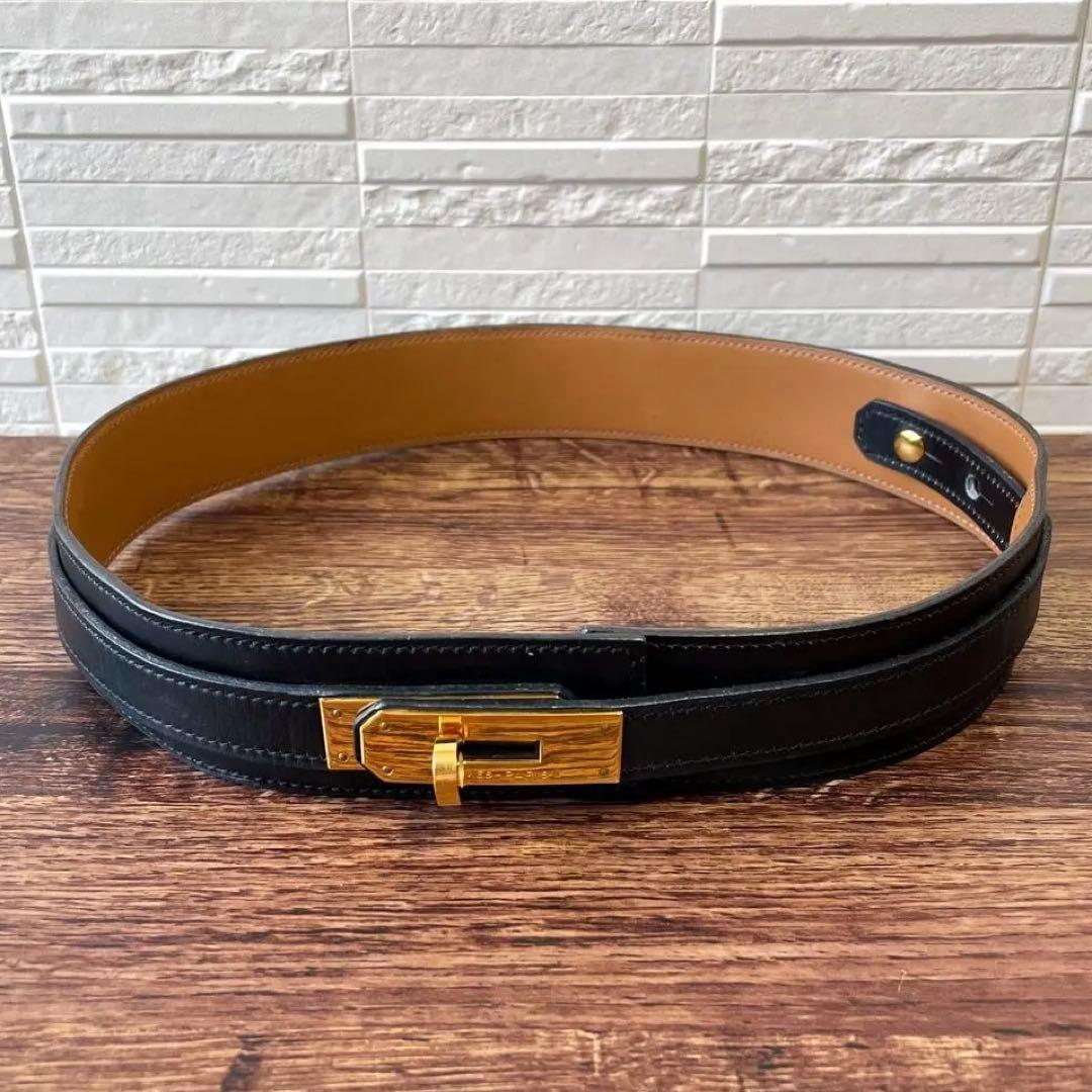 良品 エルメス ケリー ベルト レザー ゴールド 金具 ターンロック