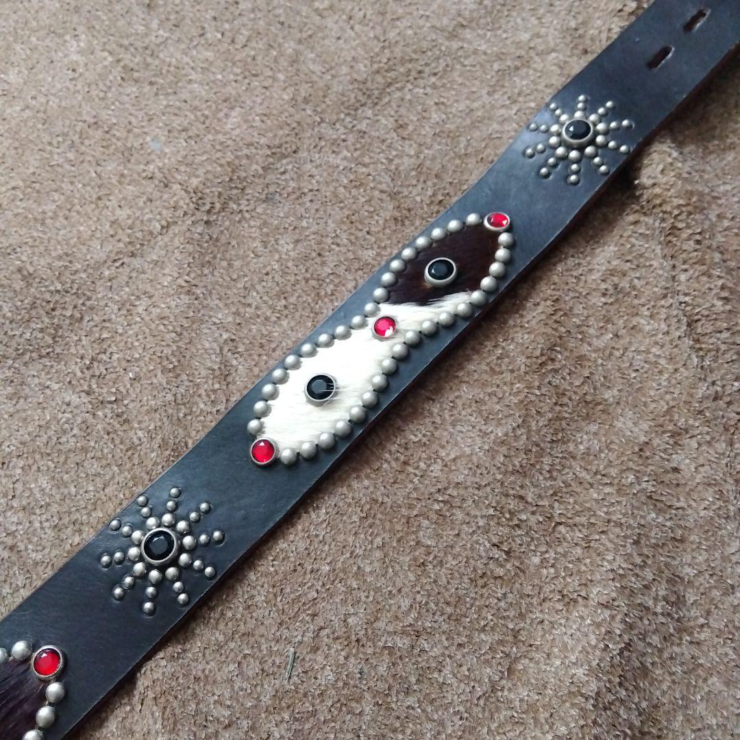 34inch ハラコ ピーナッツ レザー スタッズベルト ブラック