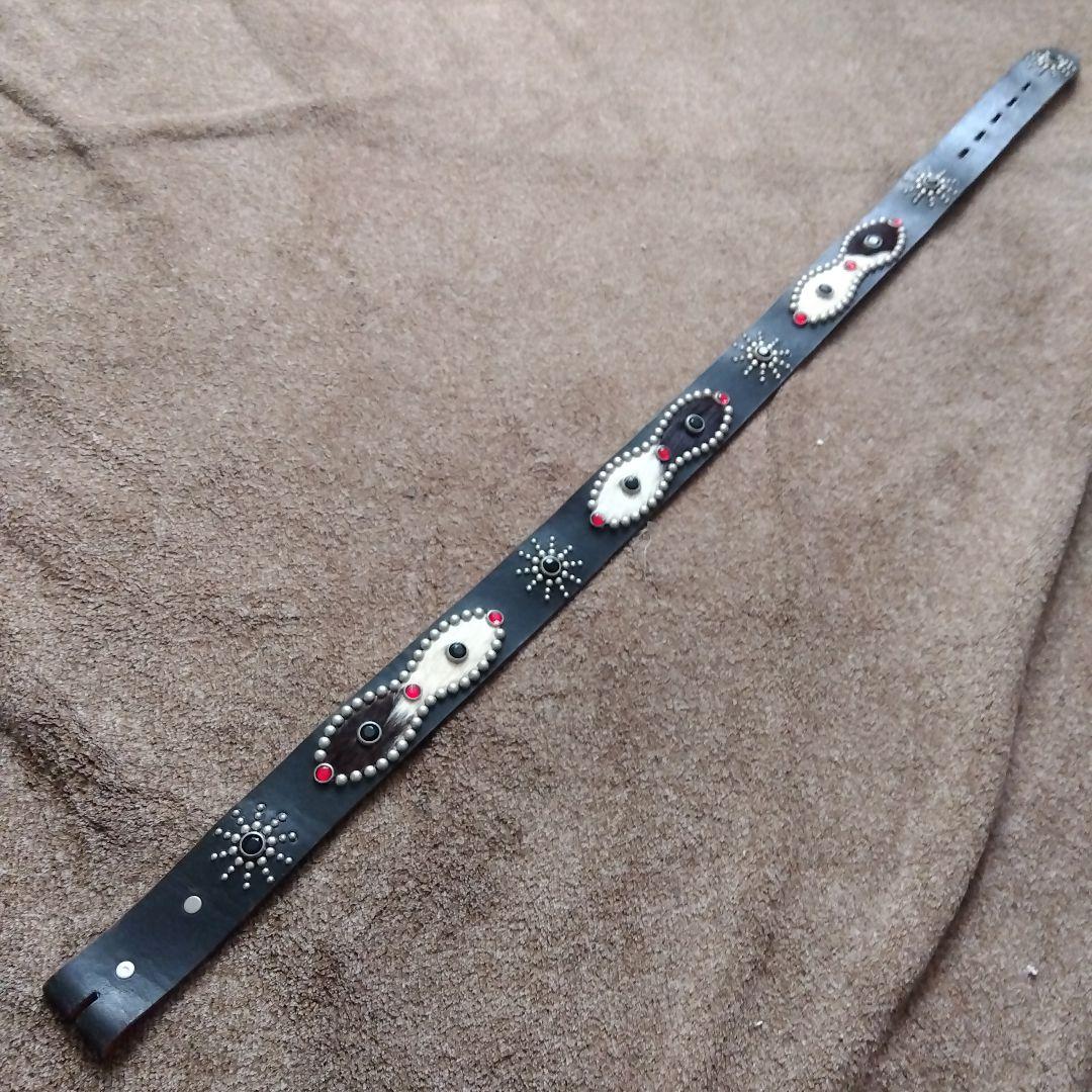 34inch ハラコ ピーナッツ レザー スタッズベルト ブラック