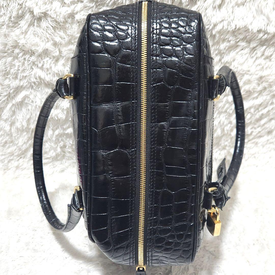 南京錠 クロコ 型押し ミニボストンバッグ ブラック J&M DAVIDSON