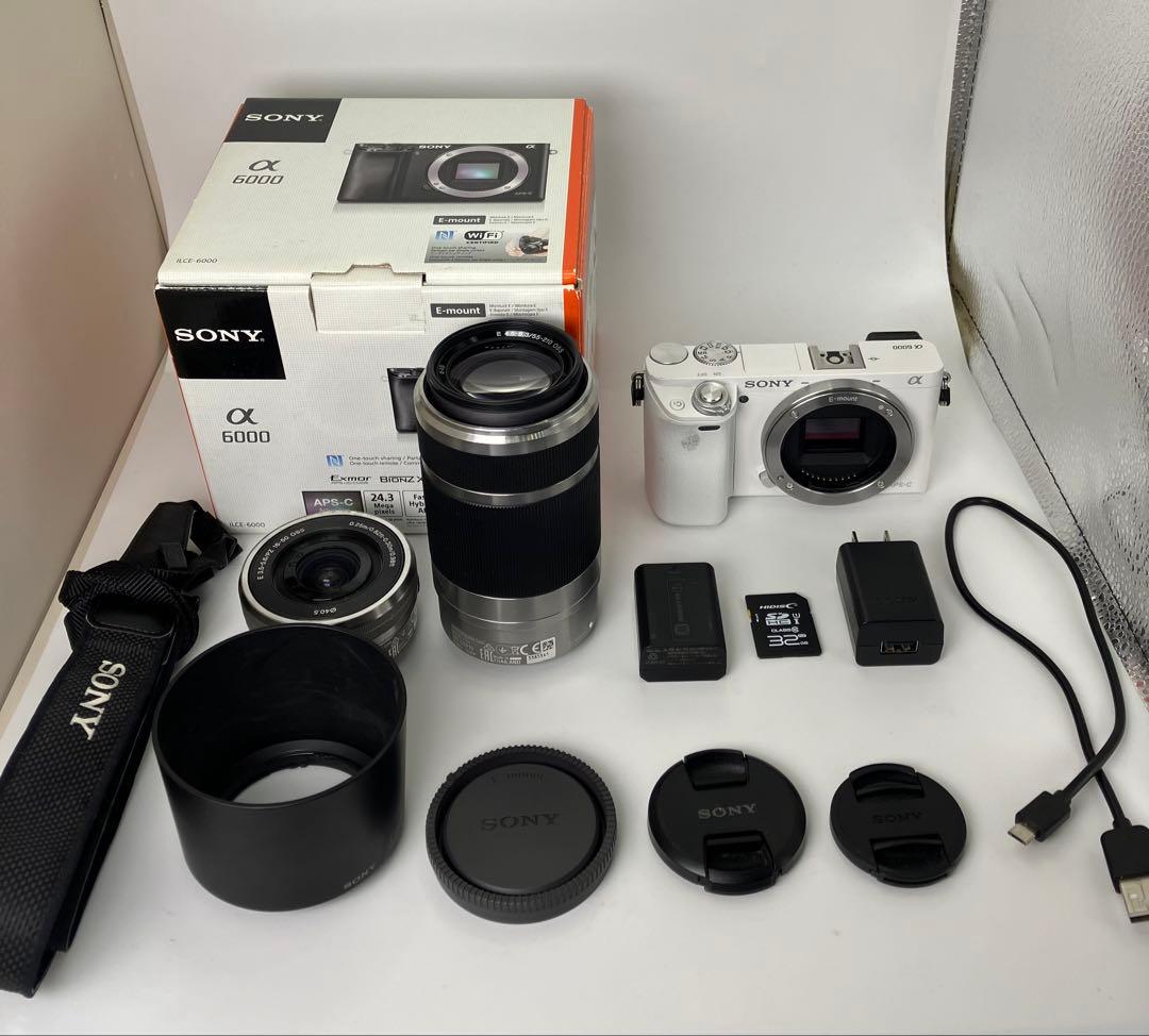 【返品保証・動作確認済】SONY α6000 ホワイト ダブルズームレンズキット