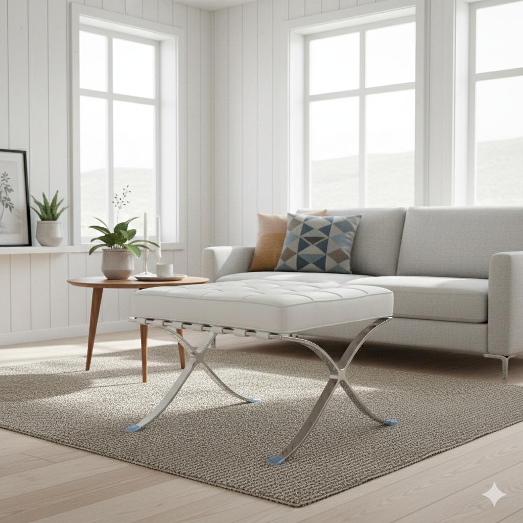 【新春セール】バルセロナ スツール オットマン ホワイト リプロダクト 送料込