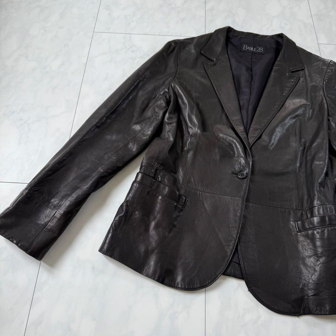 【バジーレベントット】レザージャケット・テーラード・羊革・柔らか本革◇黒・15号
