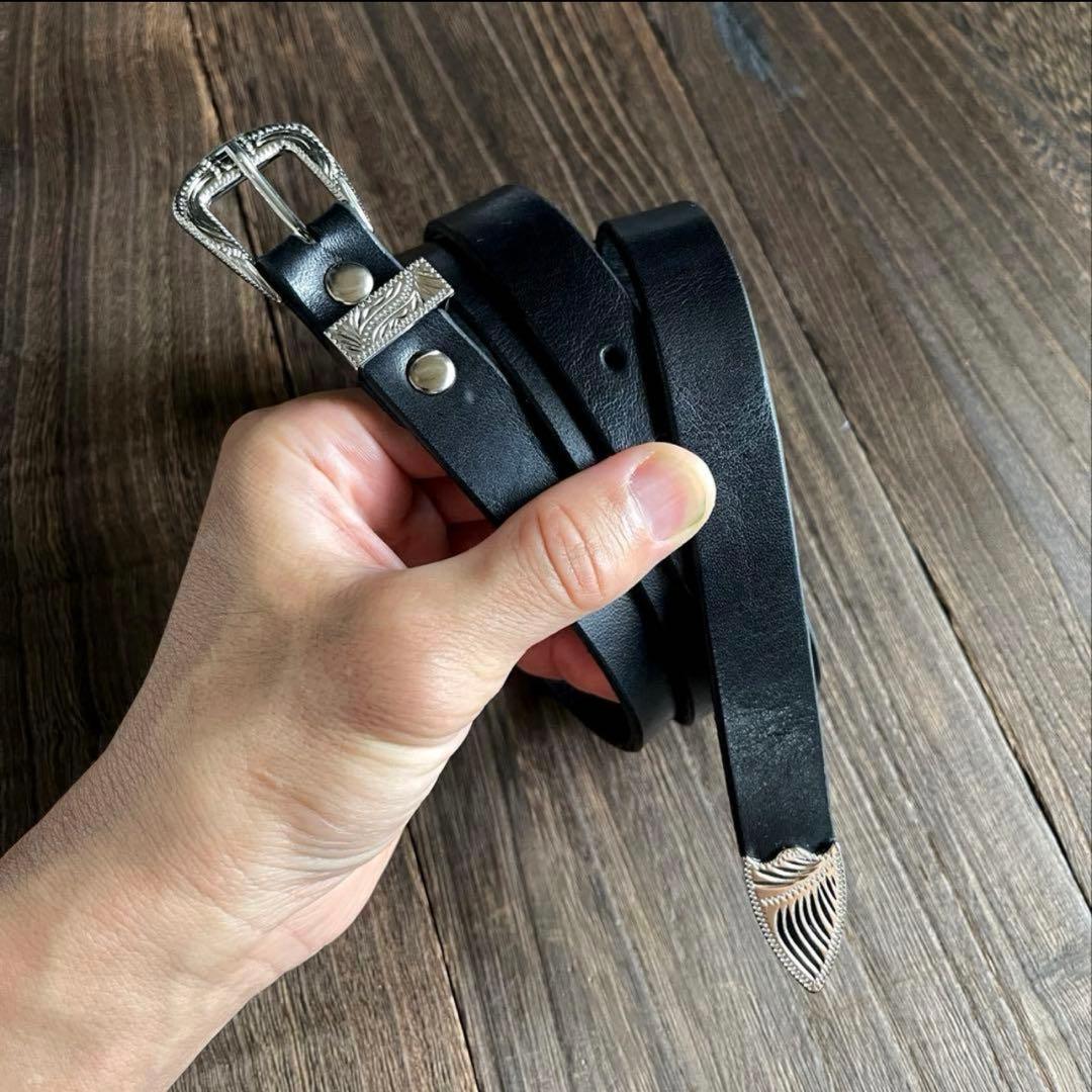 オーダー品　ナローロングベルト　ウエスタン120cm　シルバー　ミッスーリ