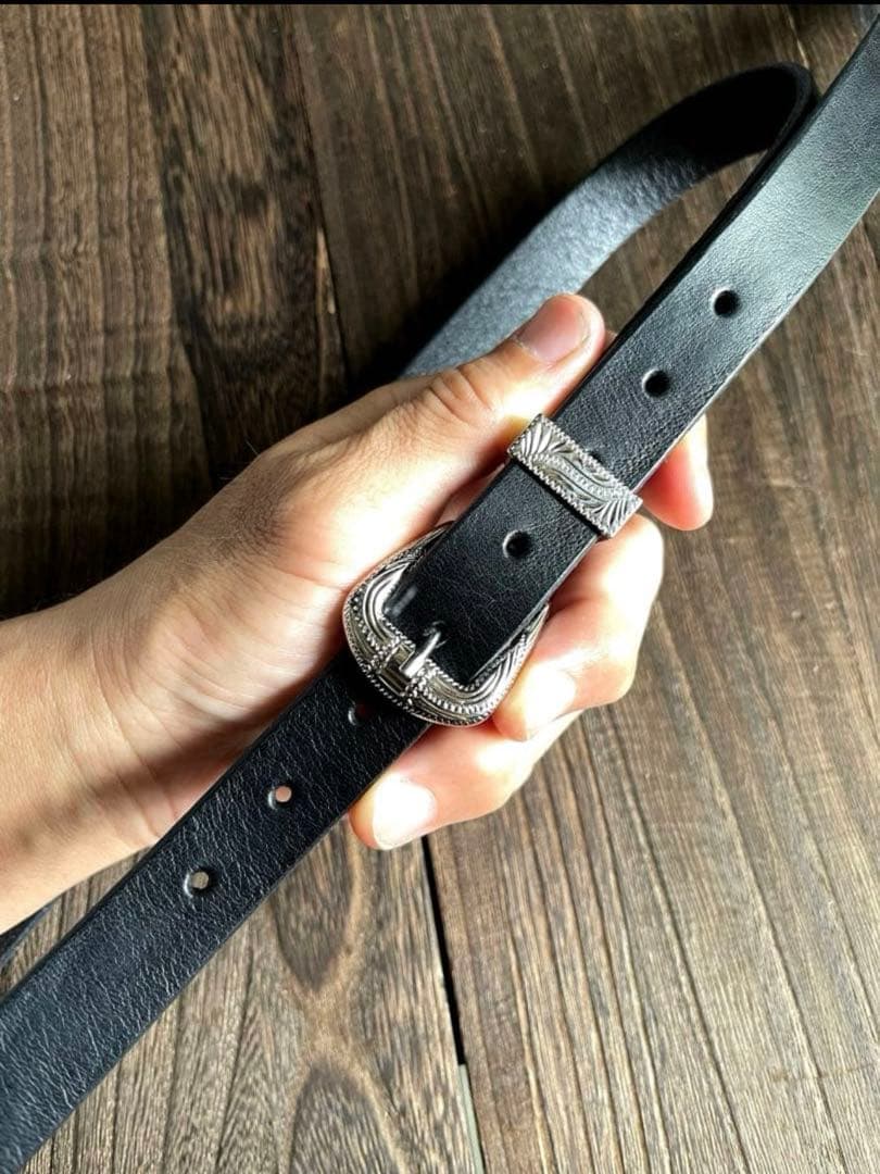 オーダー品　ナローロングベルト　ウエスタン120cm　シルバー　ミッスーリ