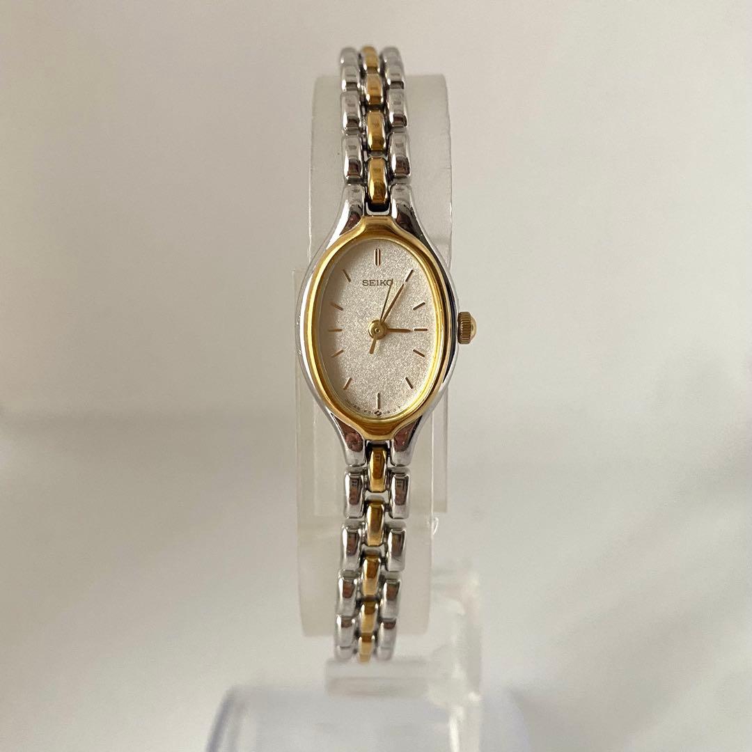 新品電池　SEIKO 腕時計　1F21-5A00 コンビカラー　オーバル