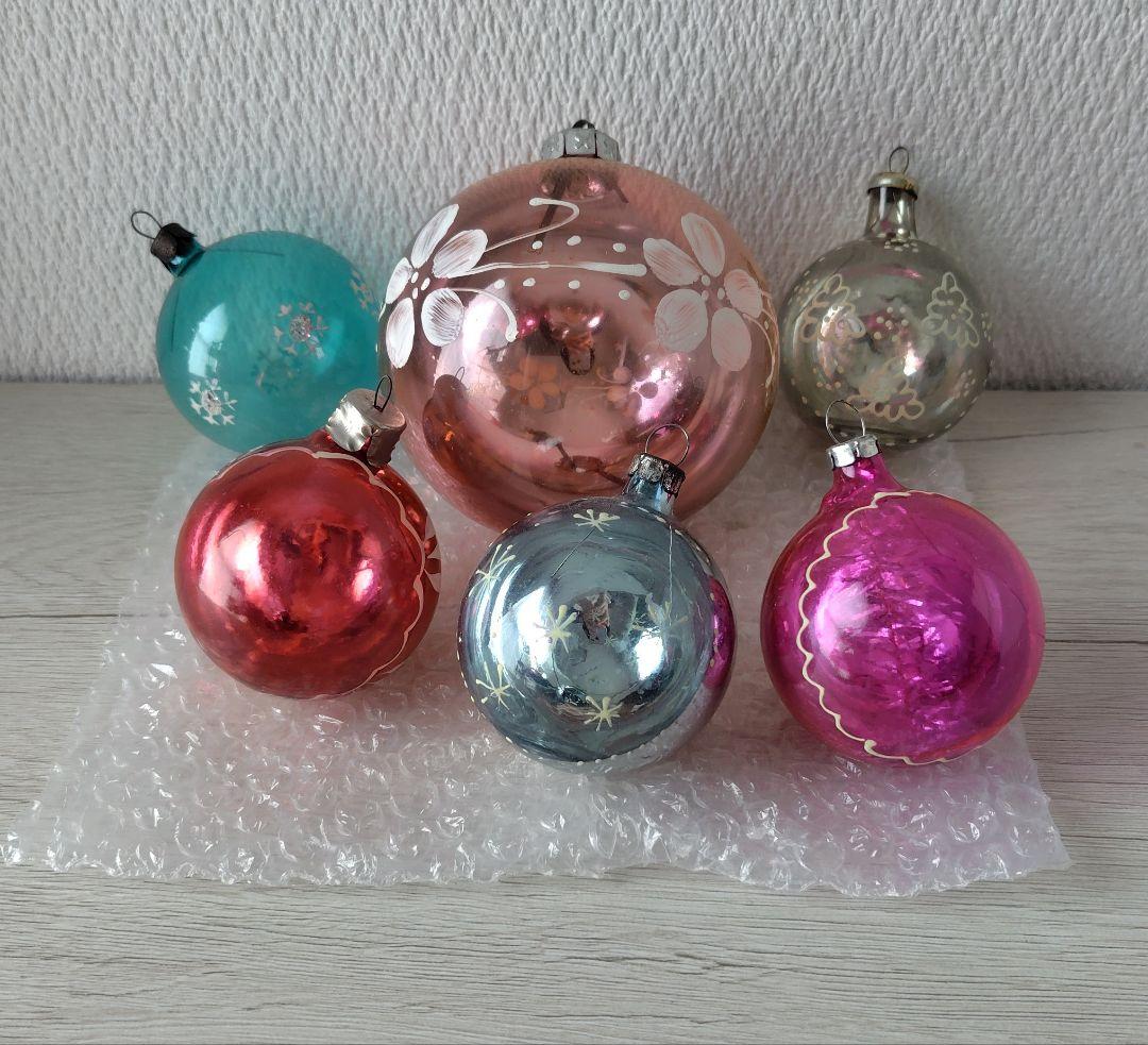 ソビエト　クリスマスオーナメント　ガラスオーナメント　ボール　6個セット