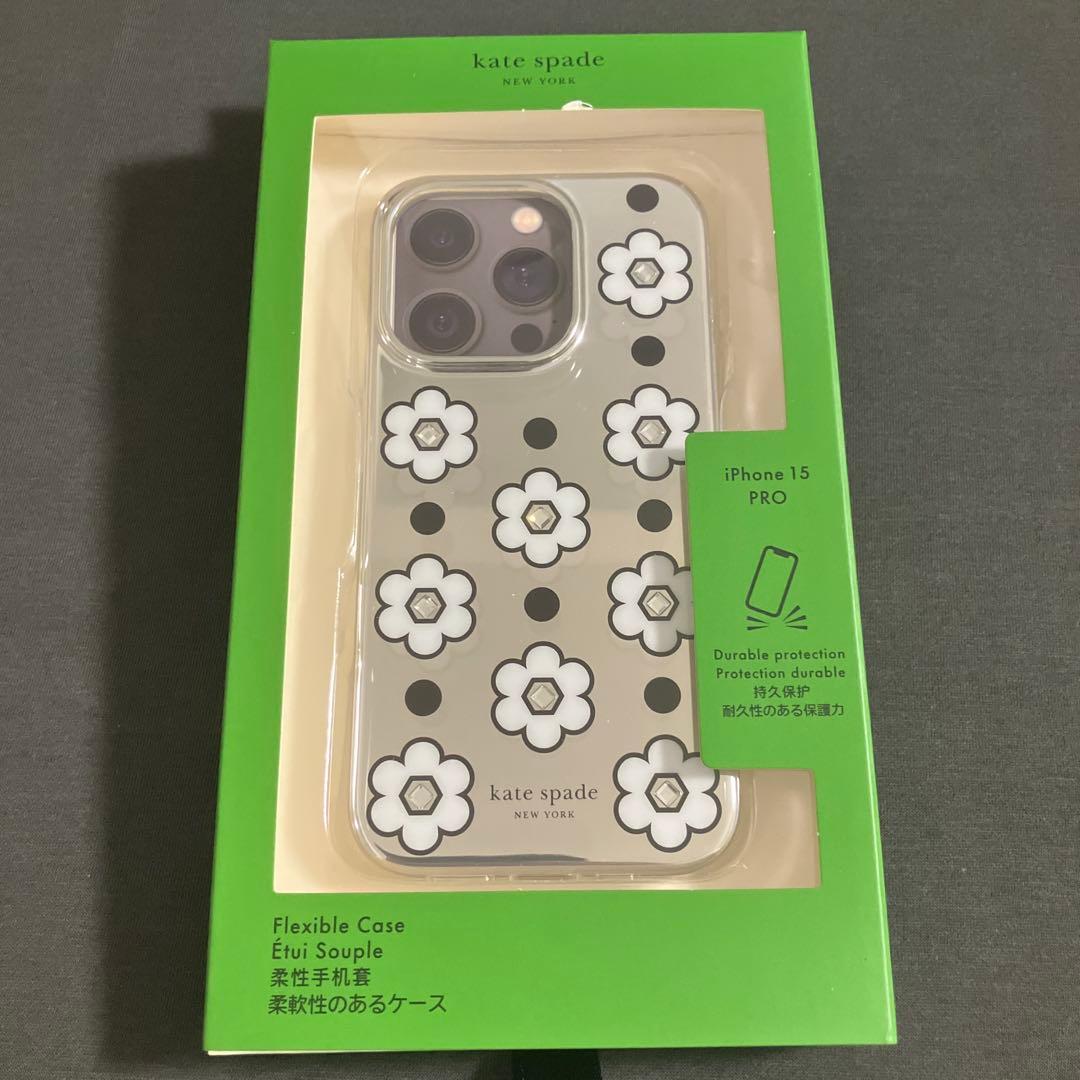 新品未使用　ケイトスペード　iPhone15pro ミラー　花柄　ラインストーン