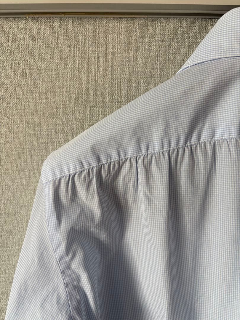 イングレーゼ　ドレスシャツ　白×サックス　チェック　３７　シャロン購入
