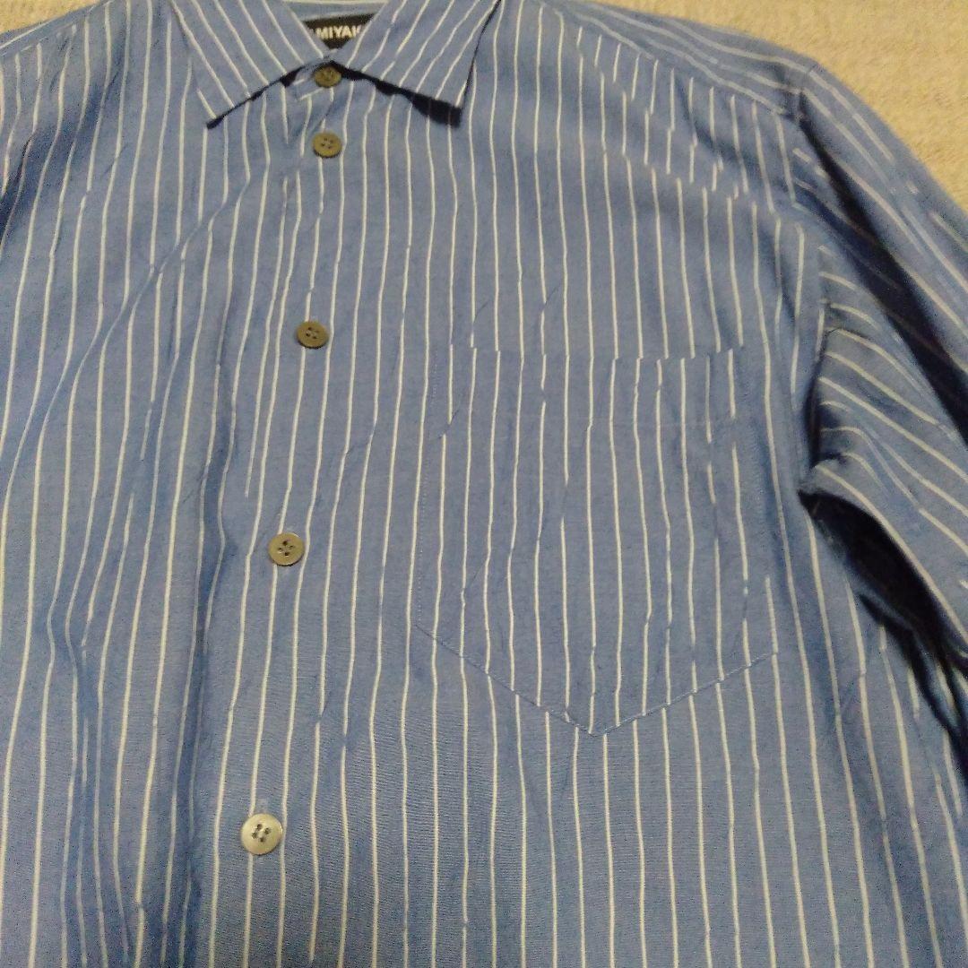 ISSEY MIYAKE MEN イッセイ長袖シャツ皺加工青白ストライプサイズ2