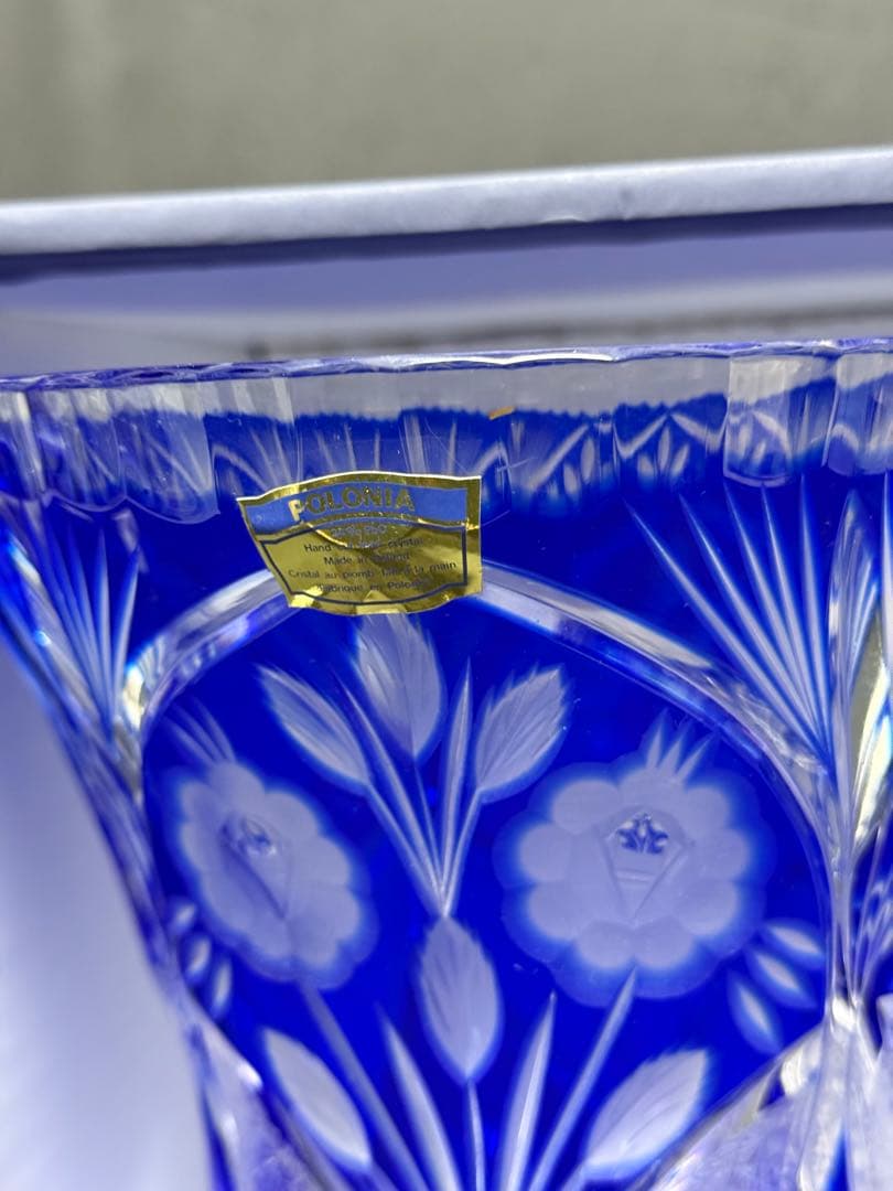 【ポーランド製 POLONIA クリスタル花瓶】色被せ切子 高さ24cm 美品