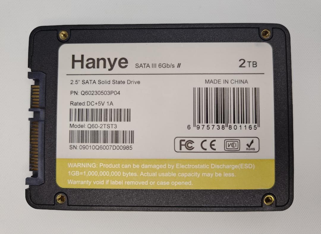 Hanye Q60 2TB SATA SSD 2.5インチ 低使用 正常100%