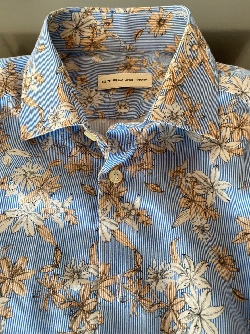 極美品 ETRO イタリア製 フラワー ストライプシャツ 38 M 高級