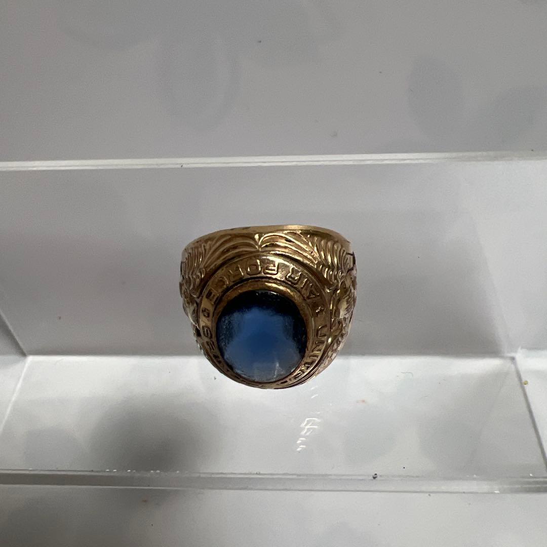 青色石の彫刻デザインリング