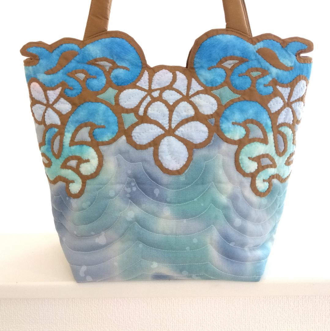 ハワイアンキルト　ハンドメイド　ナル　プルメリアトートバッグ
