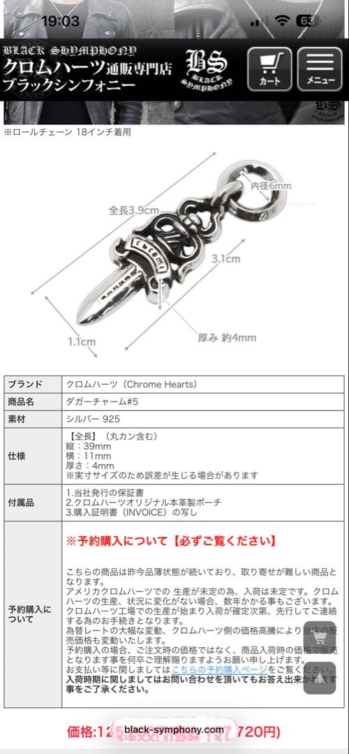 インボイスコピー付き クロムハーツ ダガーチャーム#5 アフターダイヤ