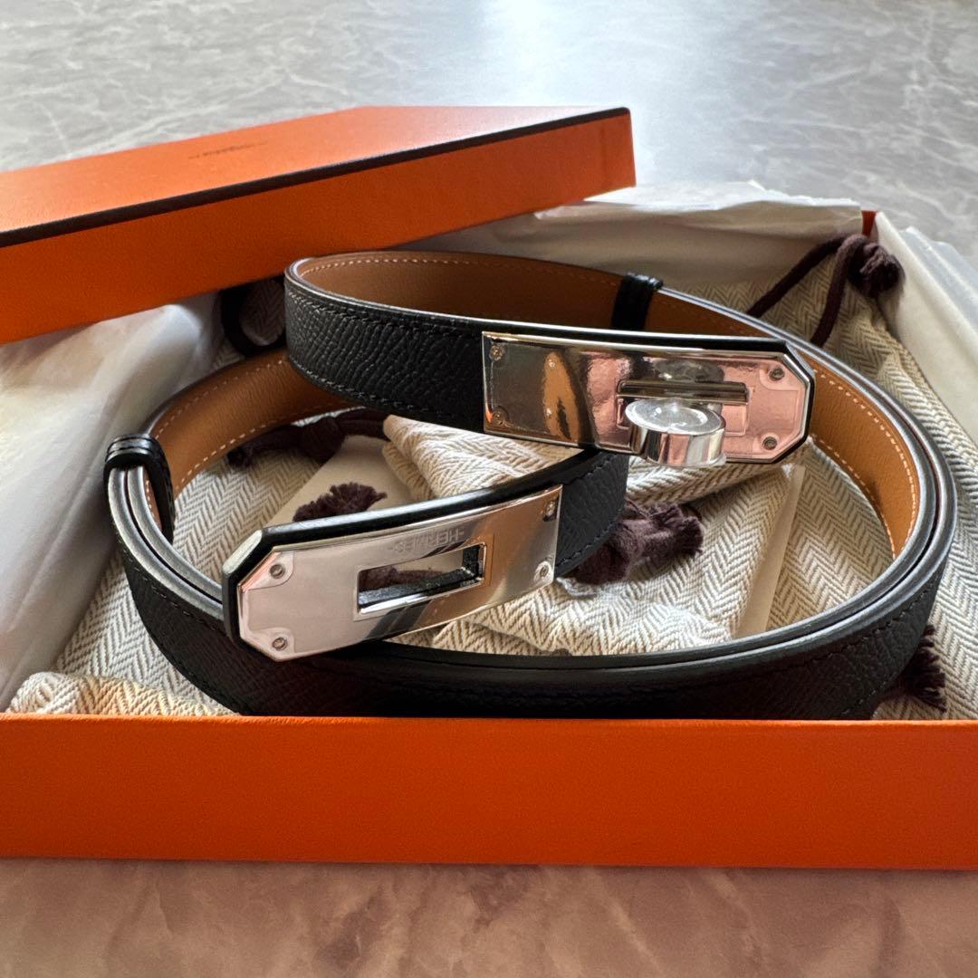 エルメス　HERMES ケリーベルト　ブラック×シルバー　B刻