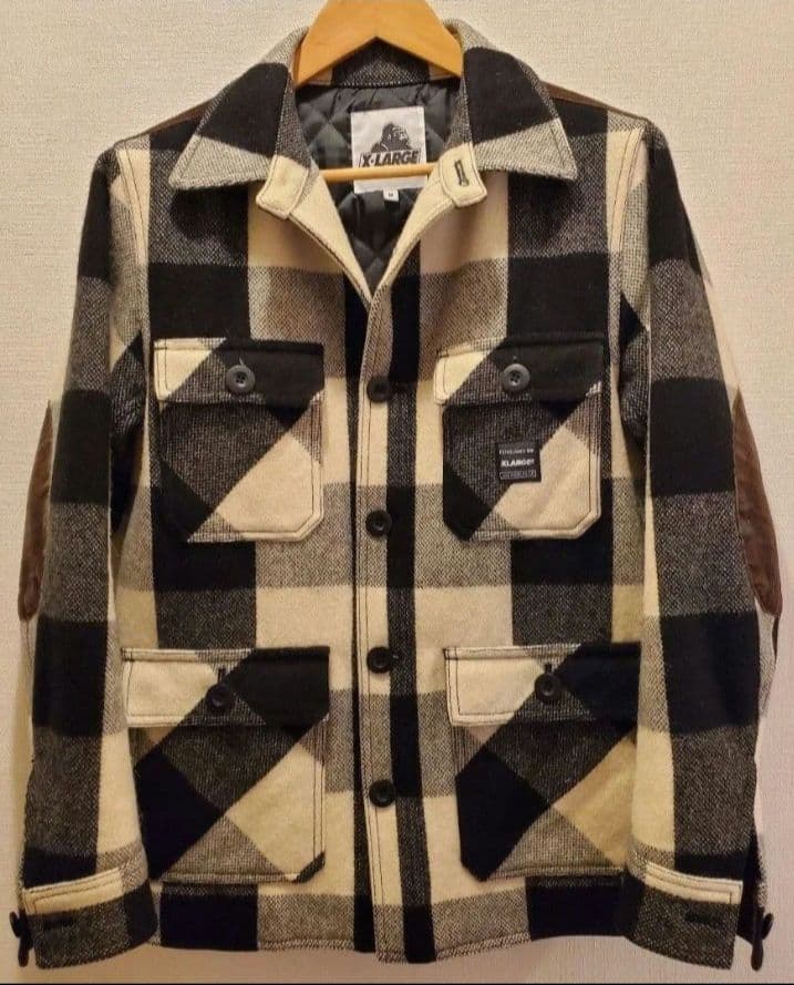 エクストララージ ジャケット アウター ウール モノクロ チェック柄 中綿