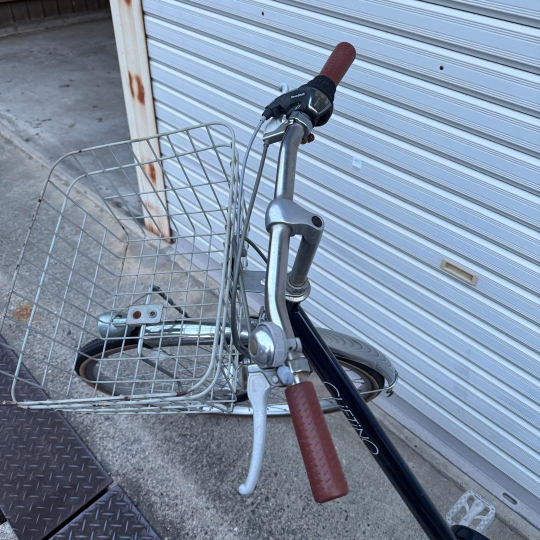 【引き取り限定】自転車　中古車　変速　シティサイクル 青　茶色サドル