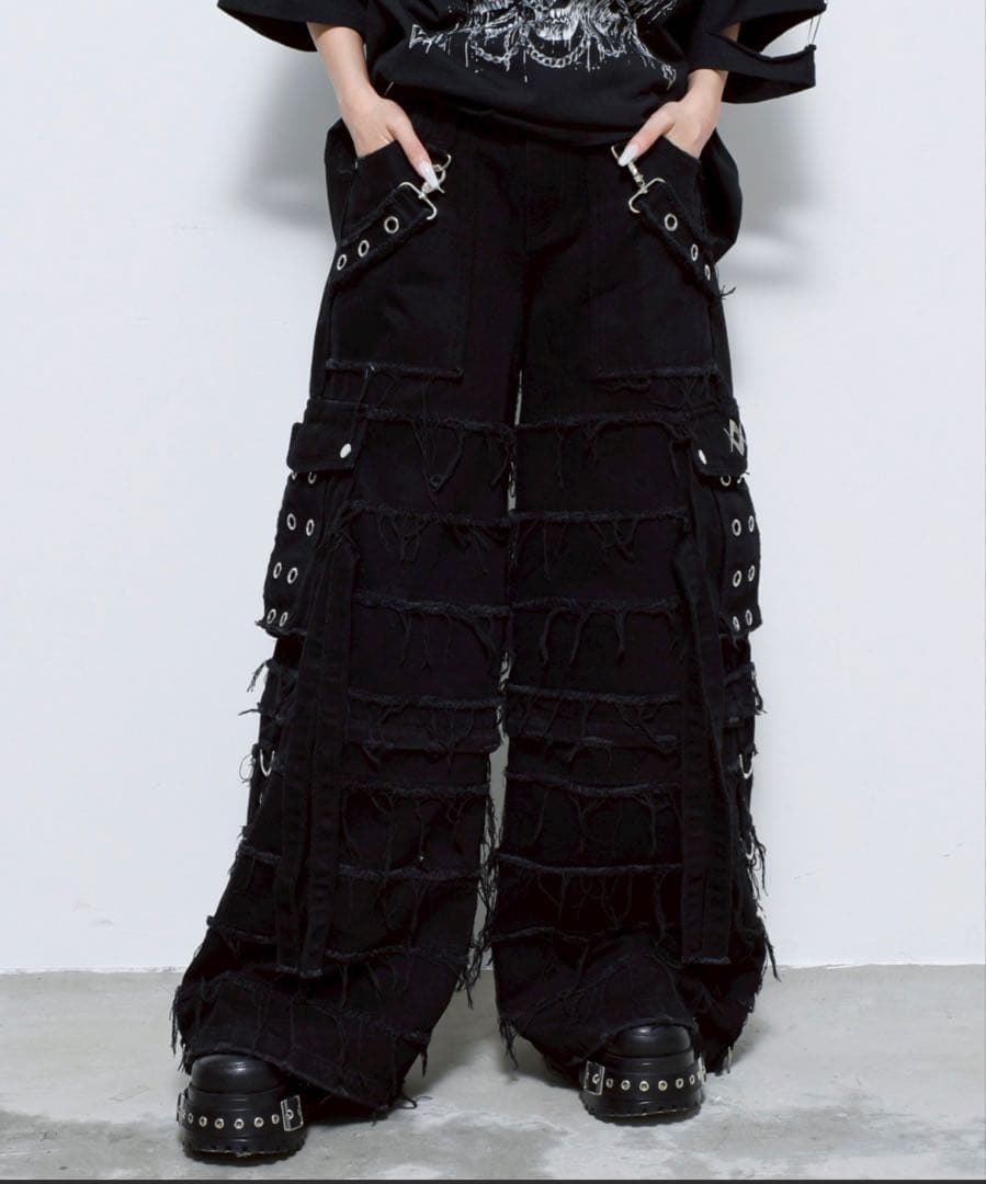 REFLEM【レフレム】2wayツギハギカーゴデニムパンツ ブラック