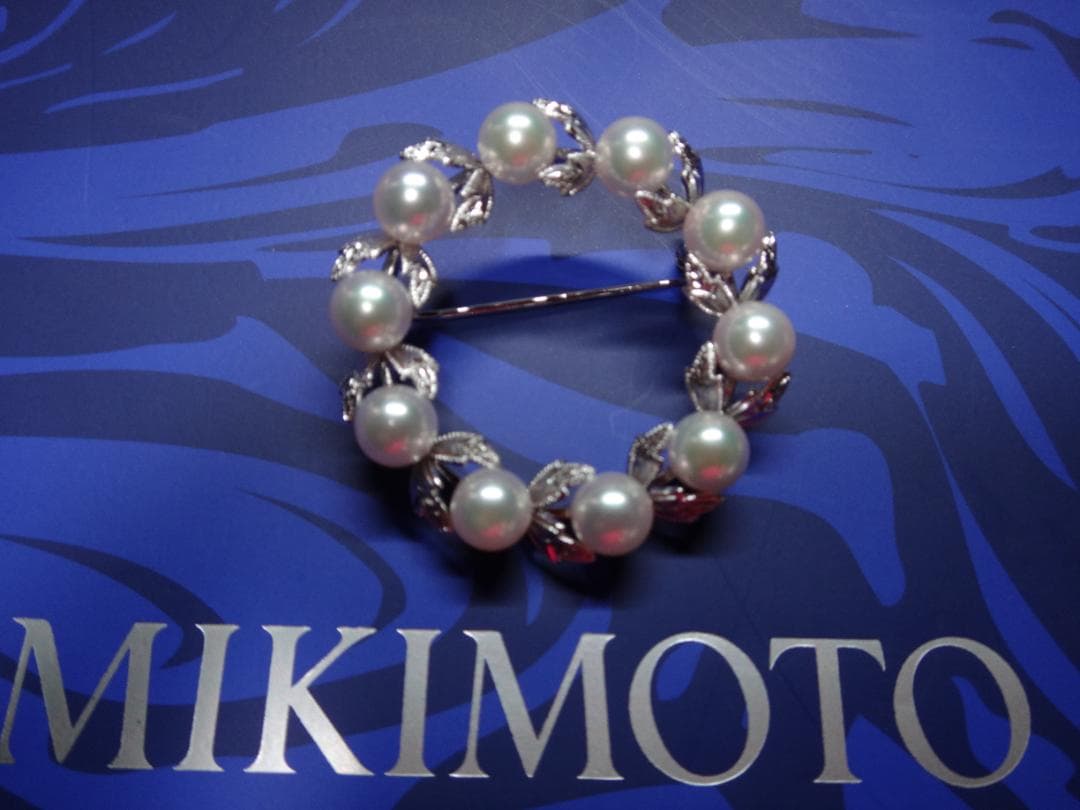 ミキモト　MIKIMOTO　パール 　リーフサークル　シルバーブローチ