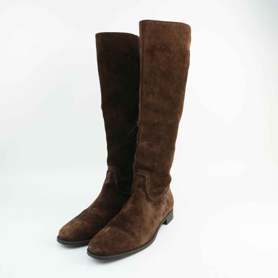 TOD'S 38 25.0 スエードレザーロングブーツ ダークブラウン/LD10