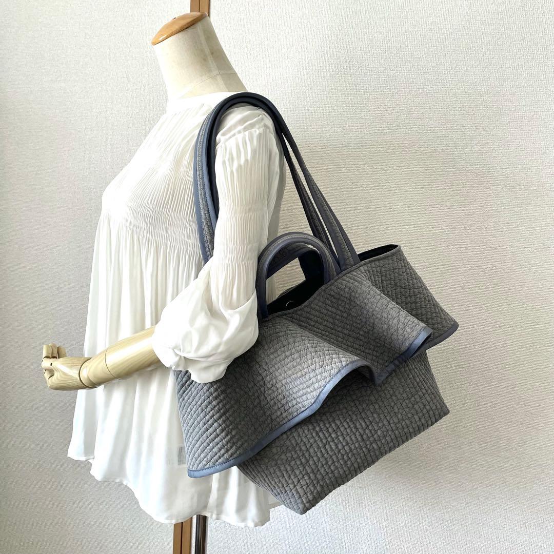 フリル付きヌビトートバッグ　2way ヌビバッグ　グレー　ハンドメイド
