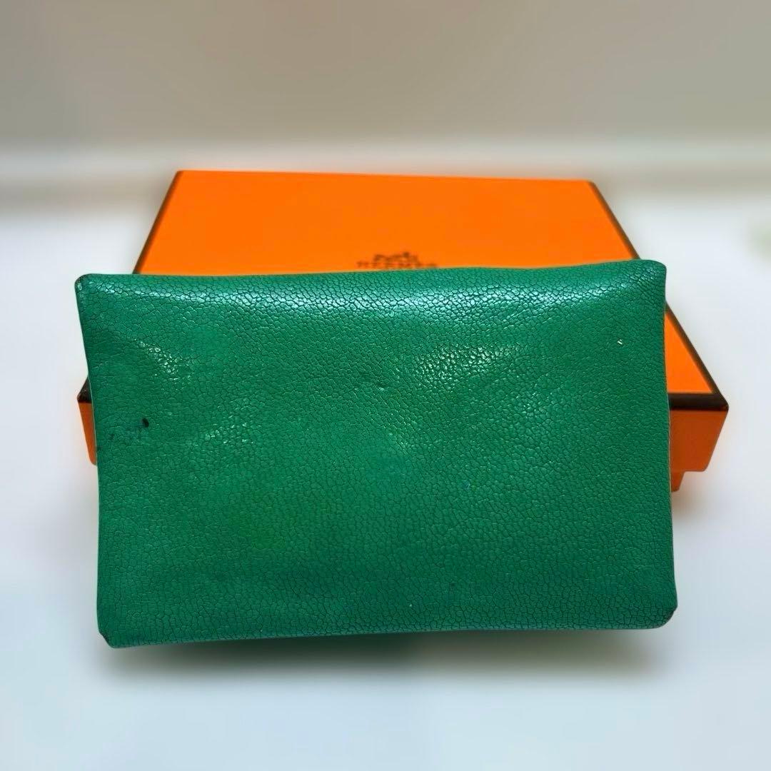 エルメス　カルヴィ　グリーン　名刺入れ