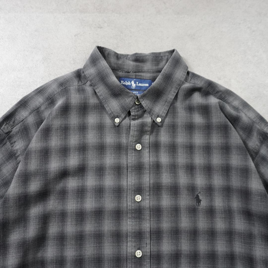 90sRalphLaurenオンブレブラック シルクコットンシャツBLAKE古着