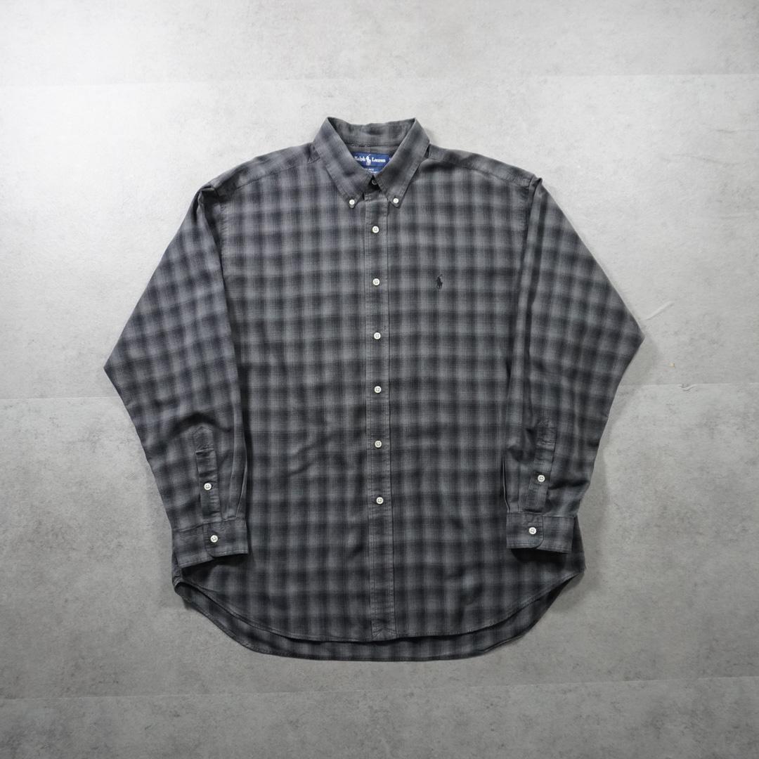 90sRalphLaurenオンブレブラック シルクコットンシャツBLAKE古着