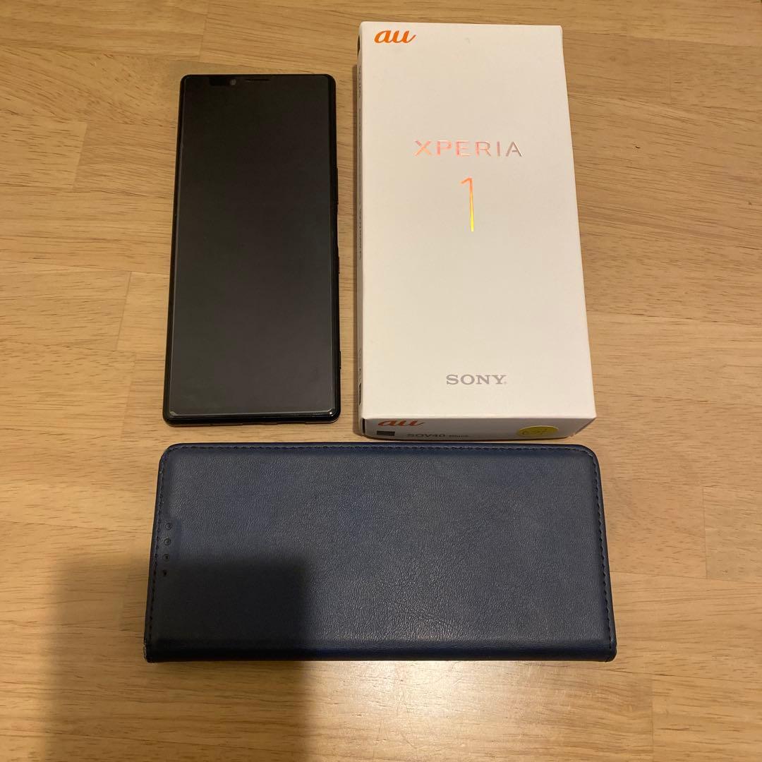 Xperia1 SOV40 ブラック本体　手帳型ケースと箱付き