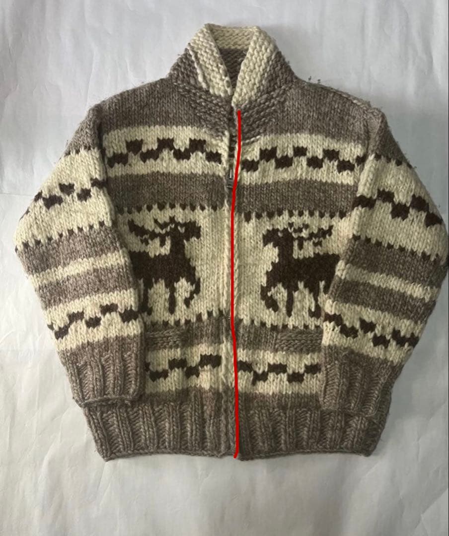 Kanata】カナダ製 カウチンニット ジップアップ　古着used 鹿柄
