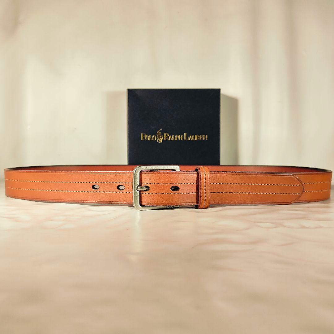 【新品極美品】PRL ラルフローレン ダブルステッチ 高級キャメルドレスベルト