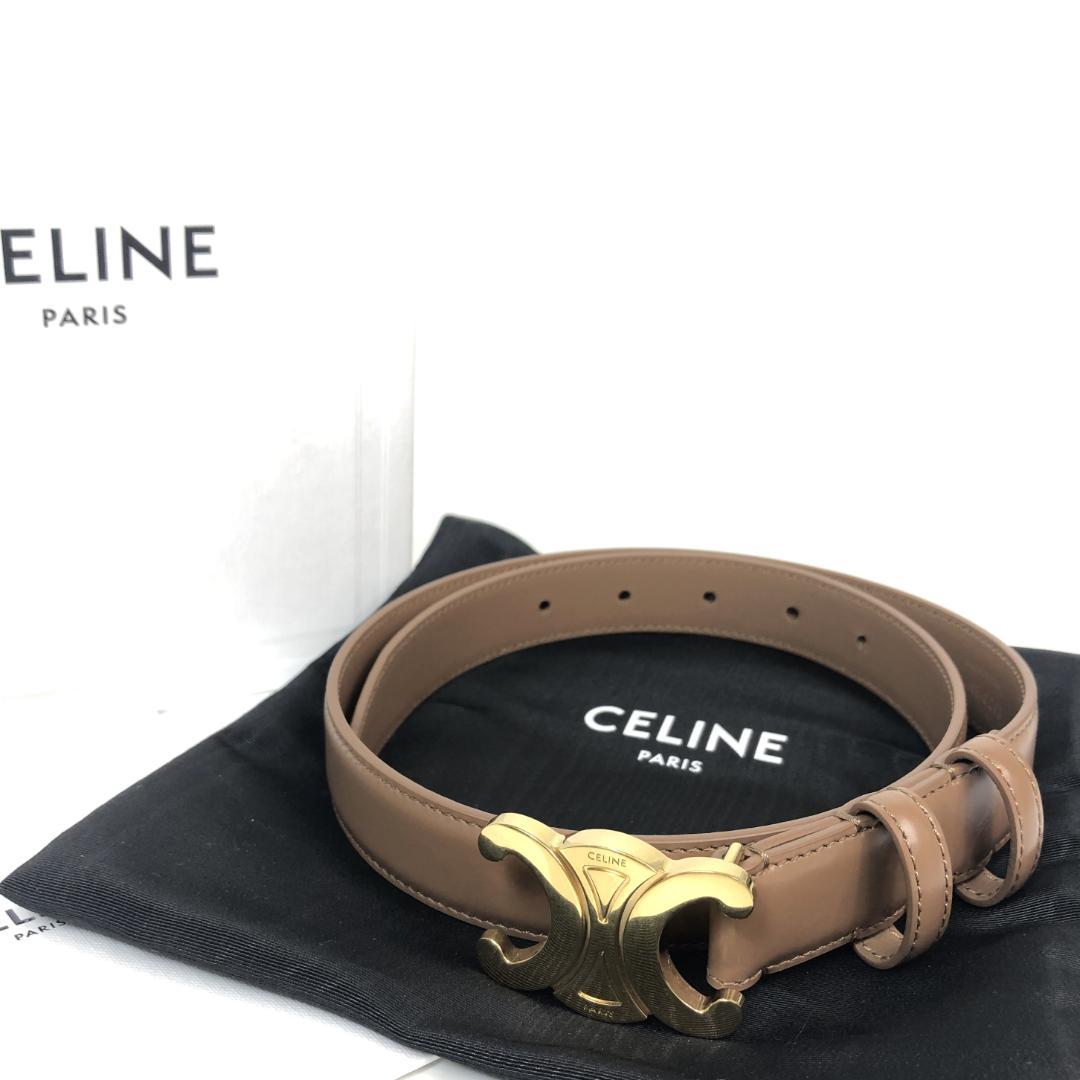 10F387 CELINE セリーヌ トリオンフ ベルト 70 茶系 革