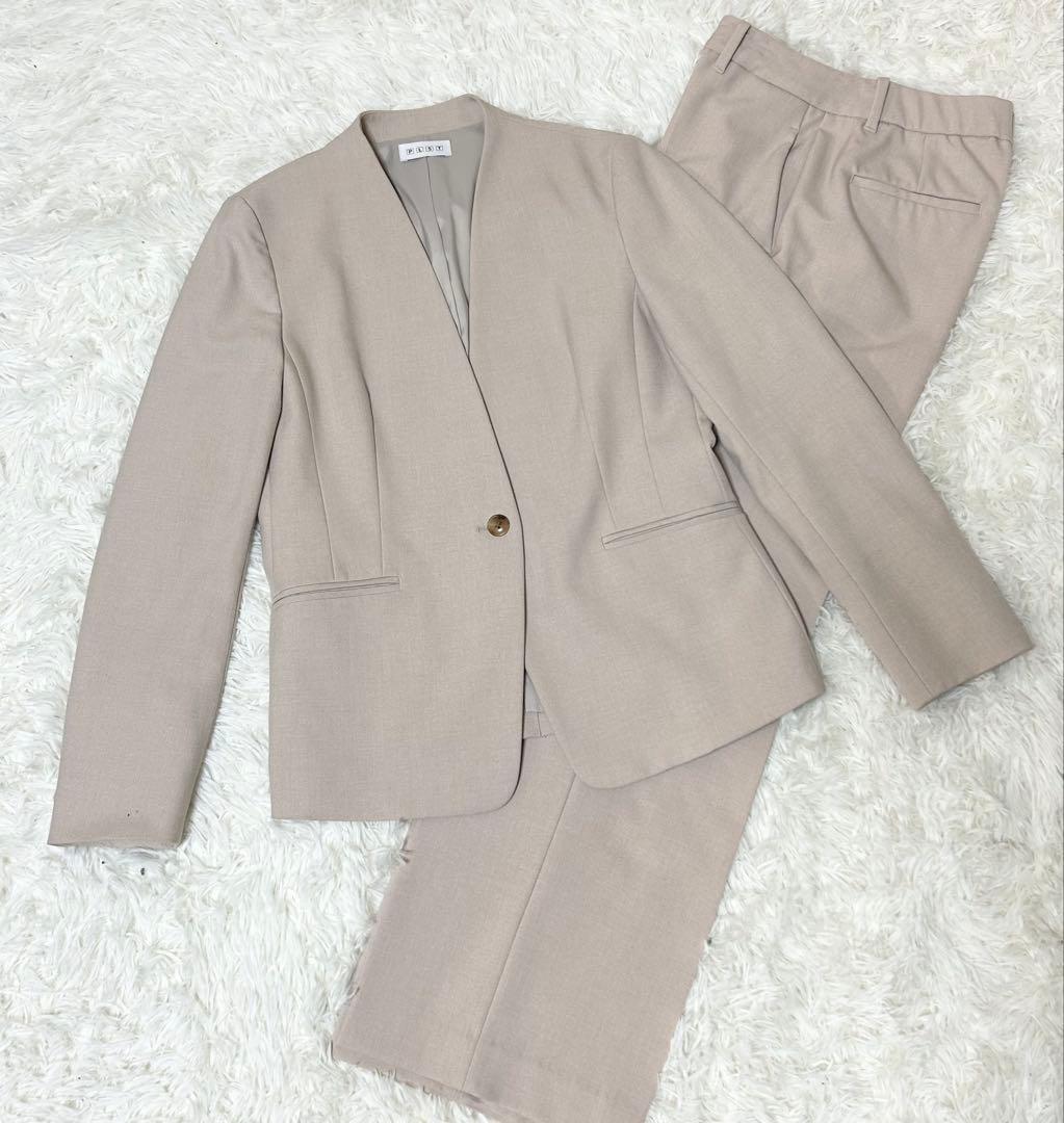 プラステ PLST セットアップ ワイドパンツスーツ ベージュ L レディース