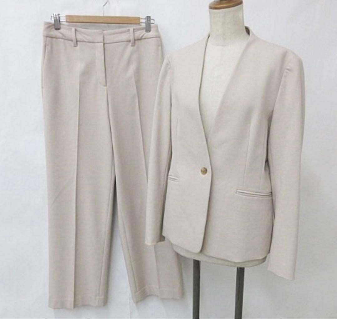 プラステ PLST セットアップ ワイドパンツスーツ ベージュ L レディース