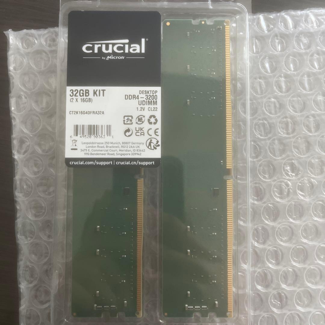 【未使用品】Crucial 32GB (2x16GB) DDR4 3200MHz
