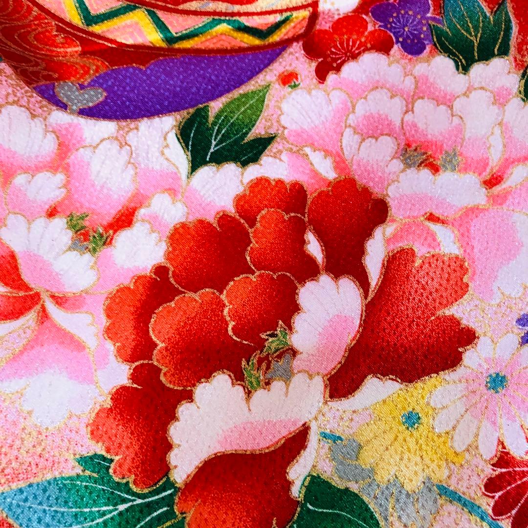 七五三七歳未使用着物‼️人気赤地暈し⭐︎手毬花々煌びやか際立つ⭐︎安心フルセット
