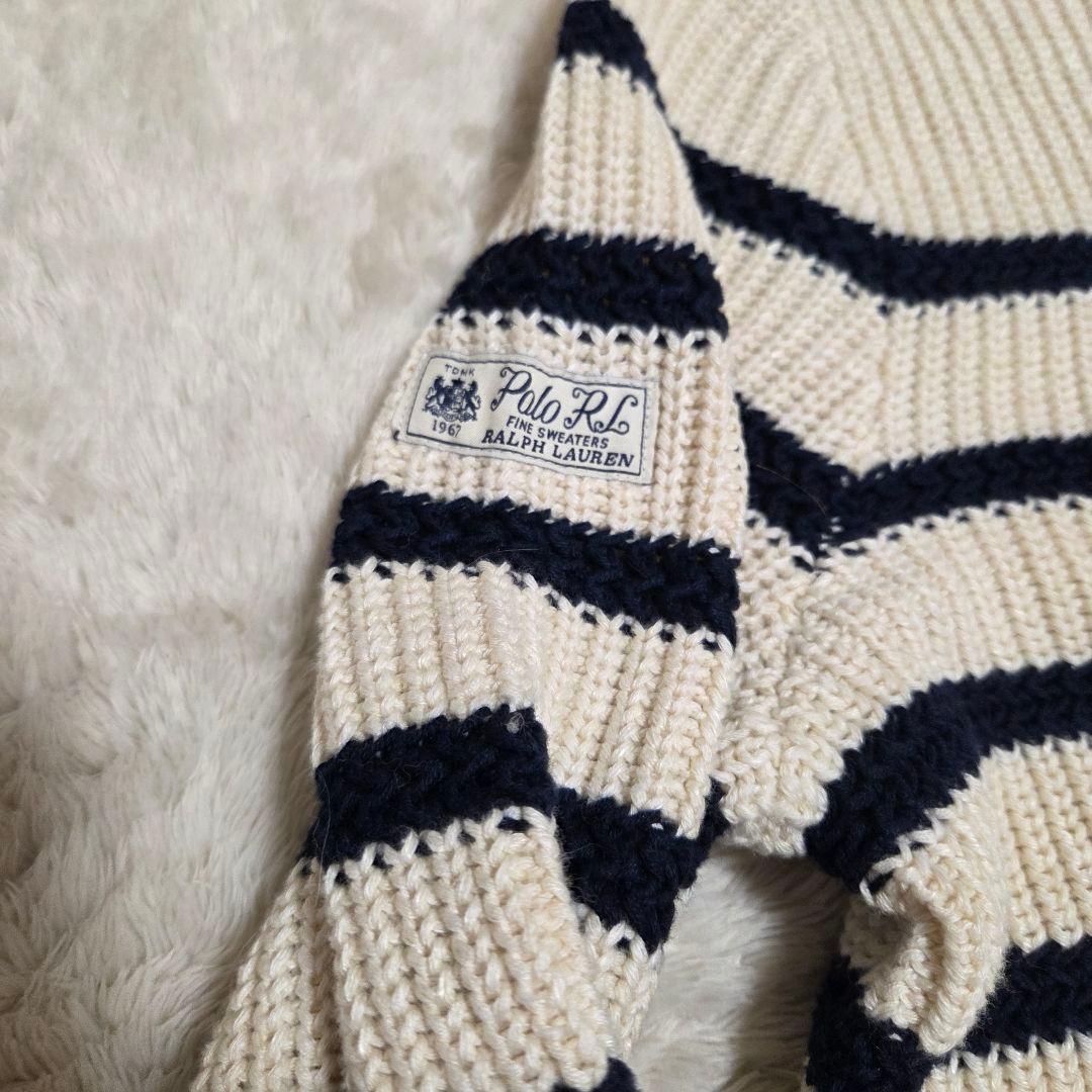 新品　現行　QRコード　ラルフローレン　ニット　ボーダー　リネン　ボタン　XS