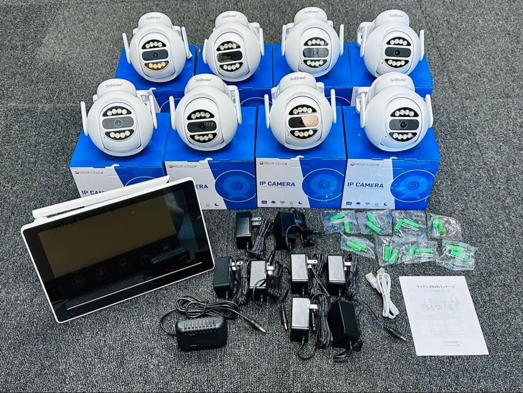 最新ワイヤレス防犯カメラ8台セット500万画素タッチパネル1TB HDD内蔵付き