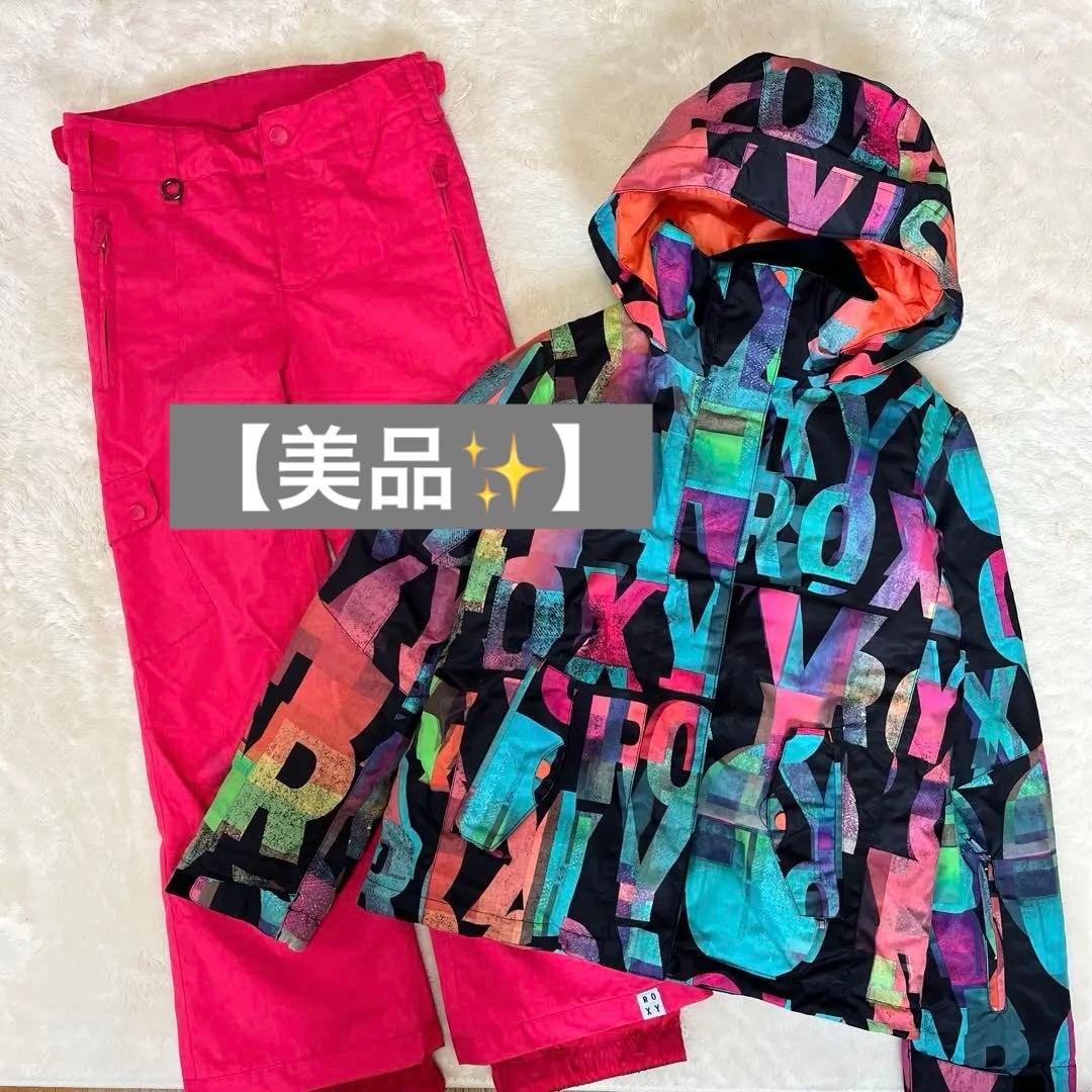 【美品✨】ROXY　スノボウェア　上下セット　L　M 総柄　ロゴ　ピンク