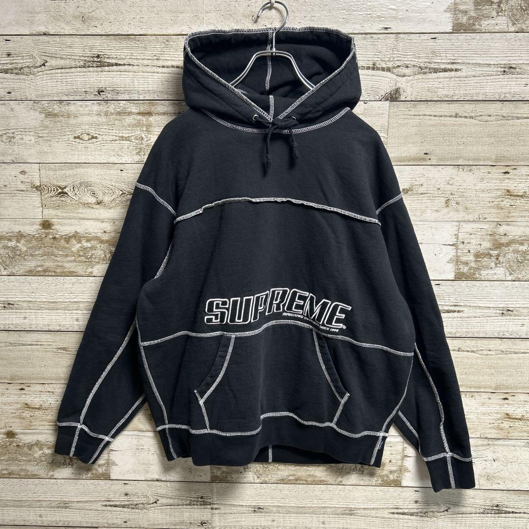 185【人気即完売品】シュプリーム♤刺繍ビッグロゴ　ステッチ　パーカー