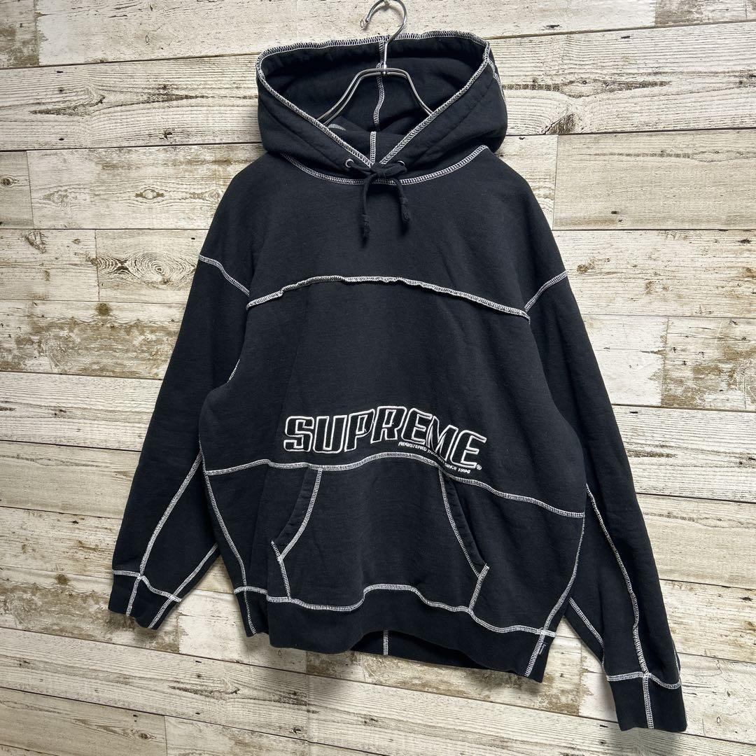 185【人気即完売品】シュプリーム♤刺繍ビッグロゴ　ステッチ　パーカー