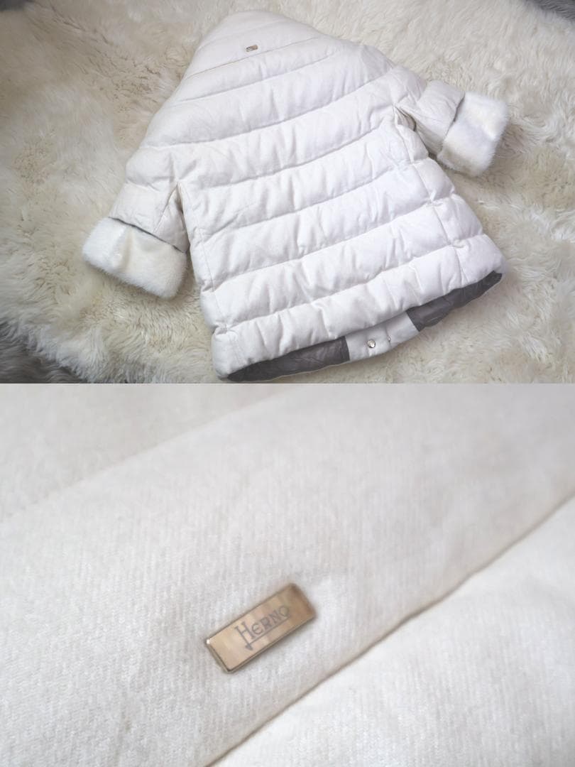ヘルノ カシミアシルク素材 毛皮カフス ショート丈 ダウン ジャケット コート