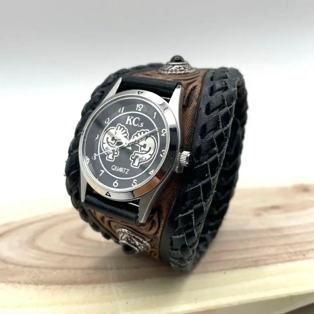 ハンドメイド　レザーバンド腕時計【KC’sクオーツムーブメント使用】