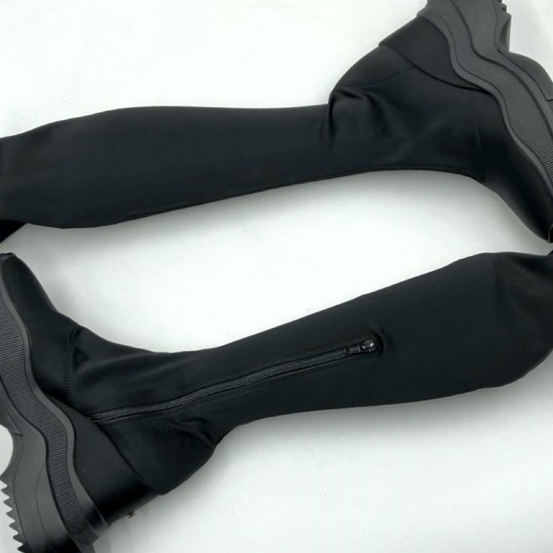 【美品】YELLO　ダブルスニーカーロングブーツ ストレッチ 厚底 ブラック L